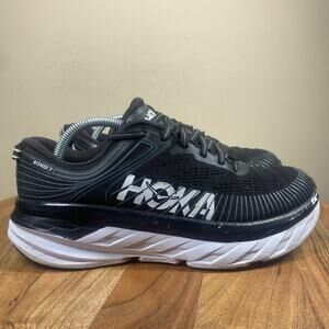 Hoka One One Bondi 7 Womens Black And White Size 7.5 Running Shoes 1110519 BWHT